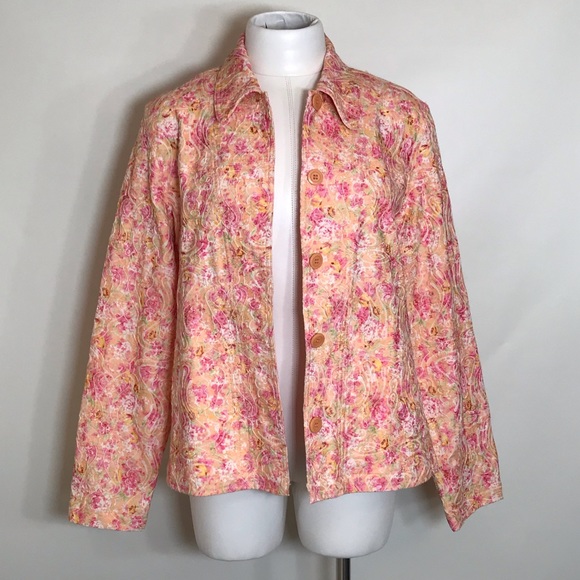 REBECCA MALONE Multicolor Floral Watercolor Button Front Jacket - Picture 2 of 12